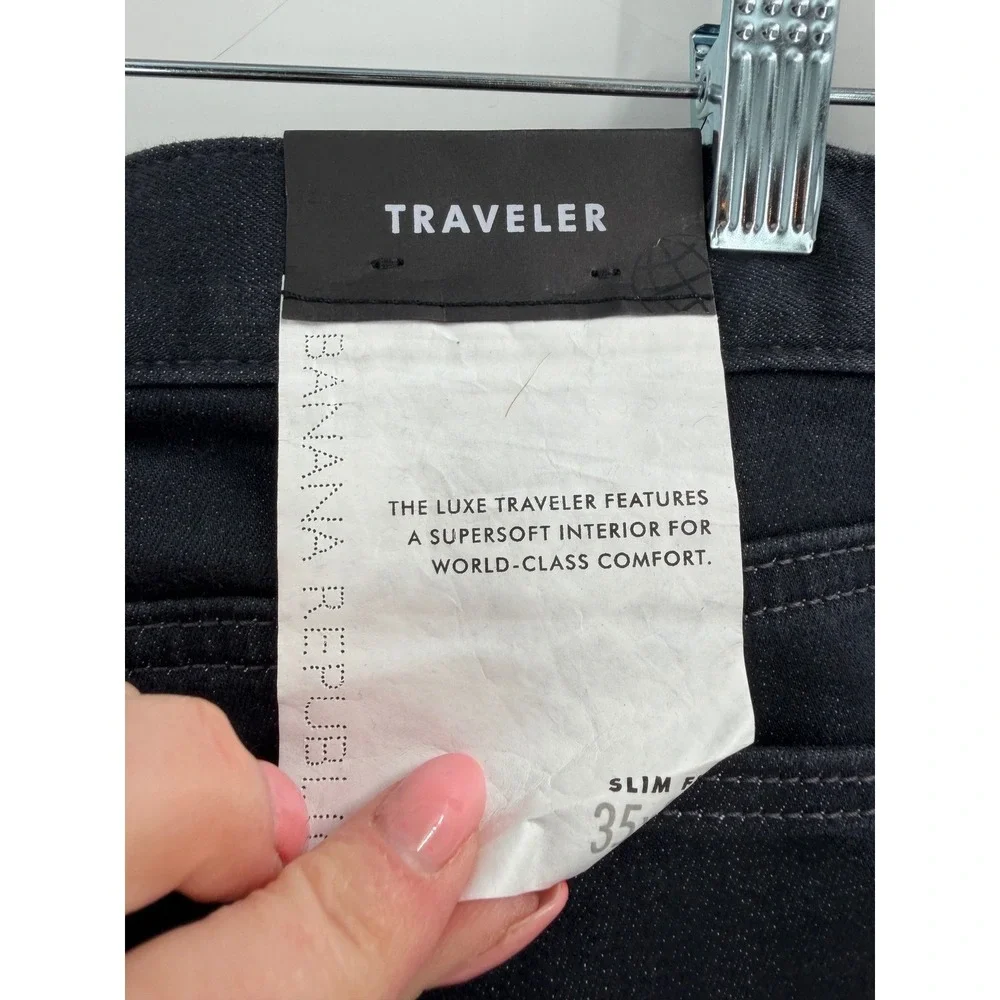 NWT Banana Republic Luxe Traveler Jean Mens 35x32 Dark Granite Wash Slim Fit‎ M